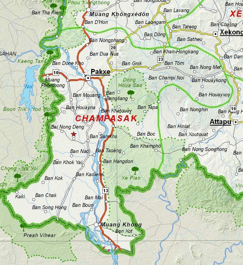 Kart over champasak laos