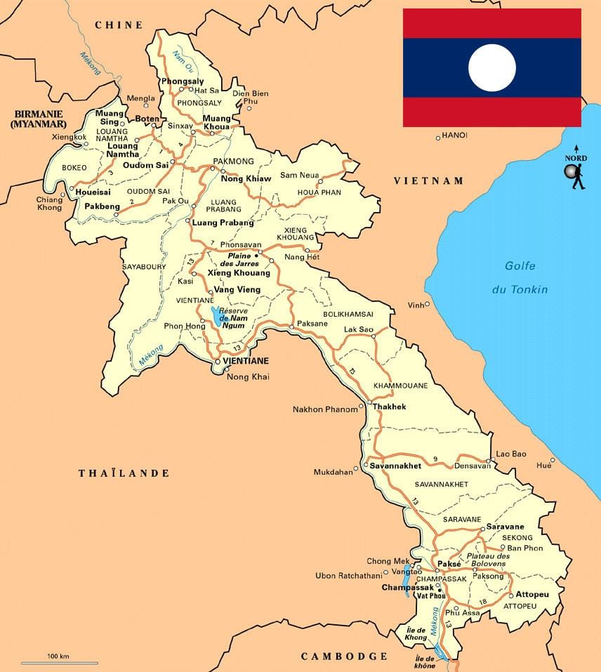 Kart over sør-laos